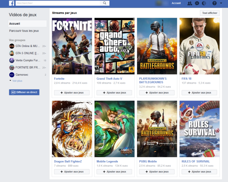 Facebook lance sa page de streaming de jeux vidéos !